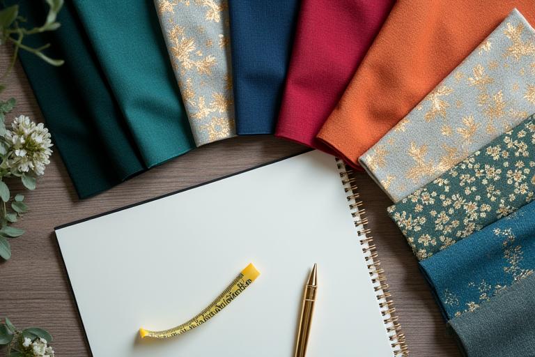 Rich fabric swatches and elegant patterned wallpaper samples